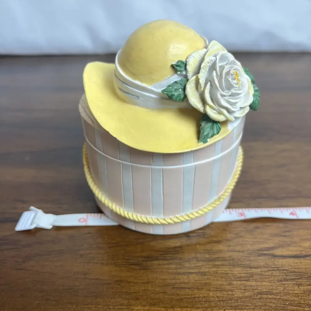 VTG Two's Company 3” Trinket Box Round Hat Box Yellow Flower Easter Spring Gift